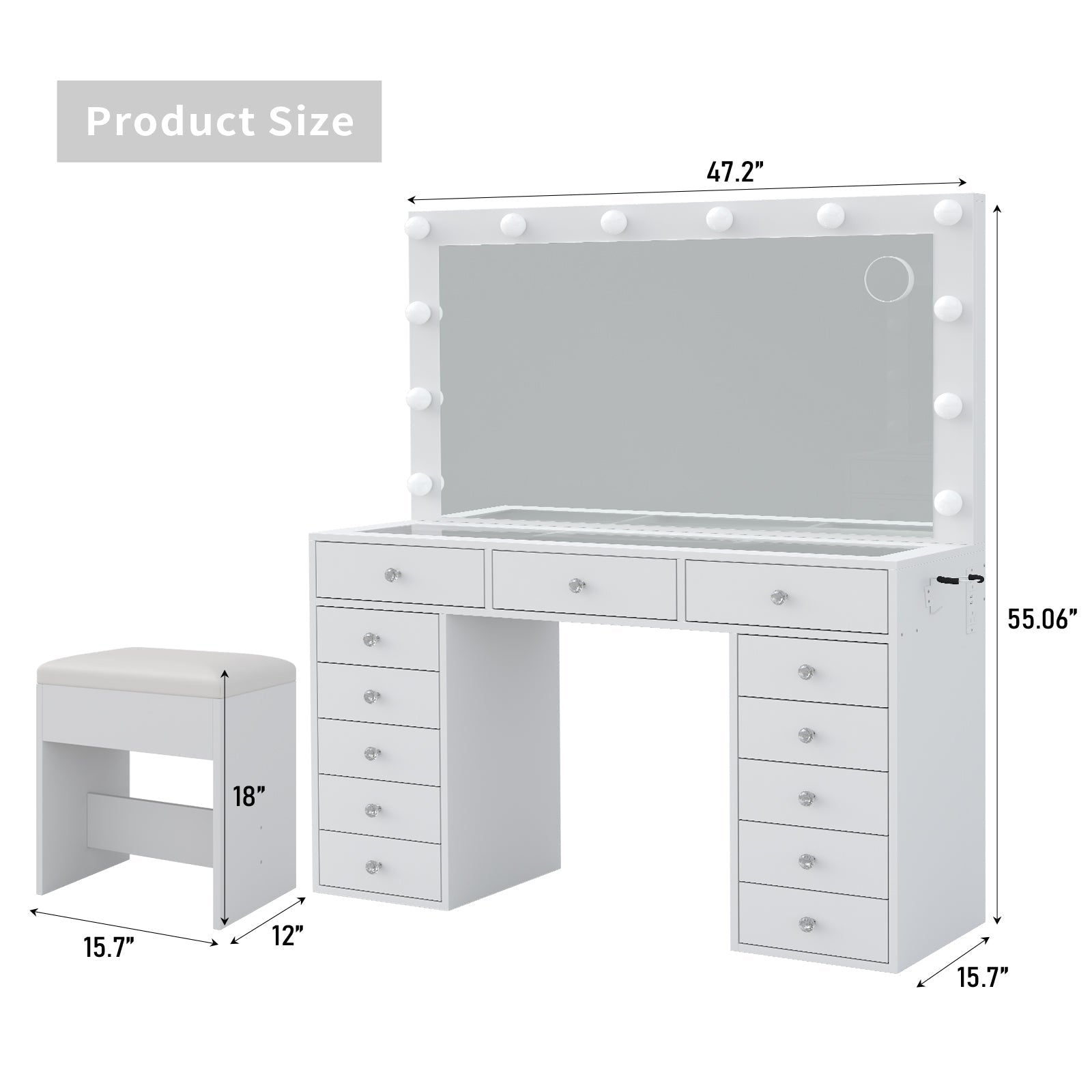 Yanosaku VD018 Bedroom Makeup Vanity desk with LED Mirror, 13 Drawers-1