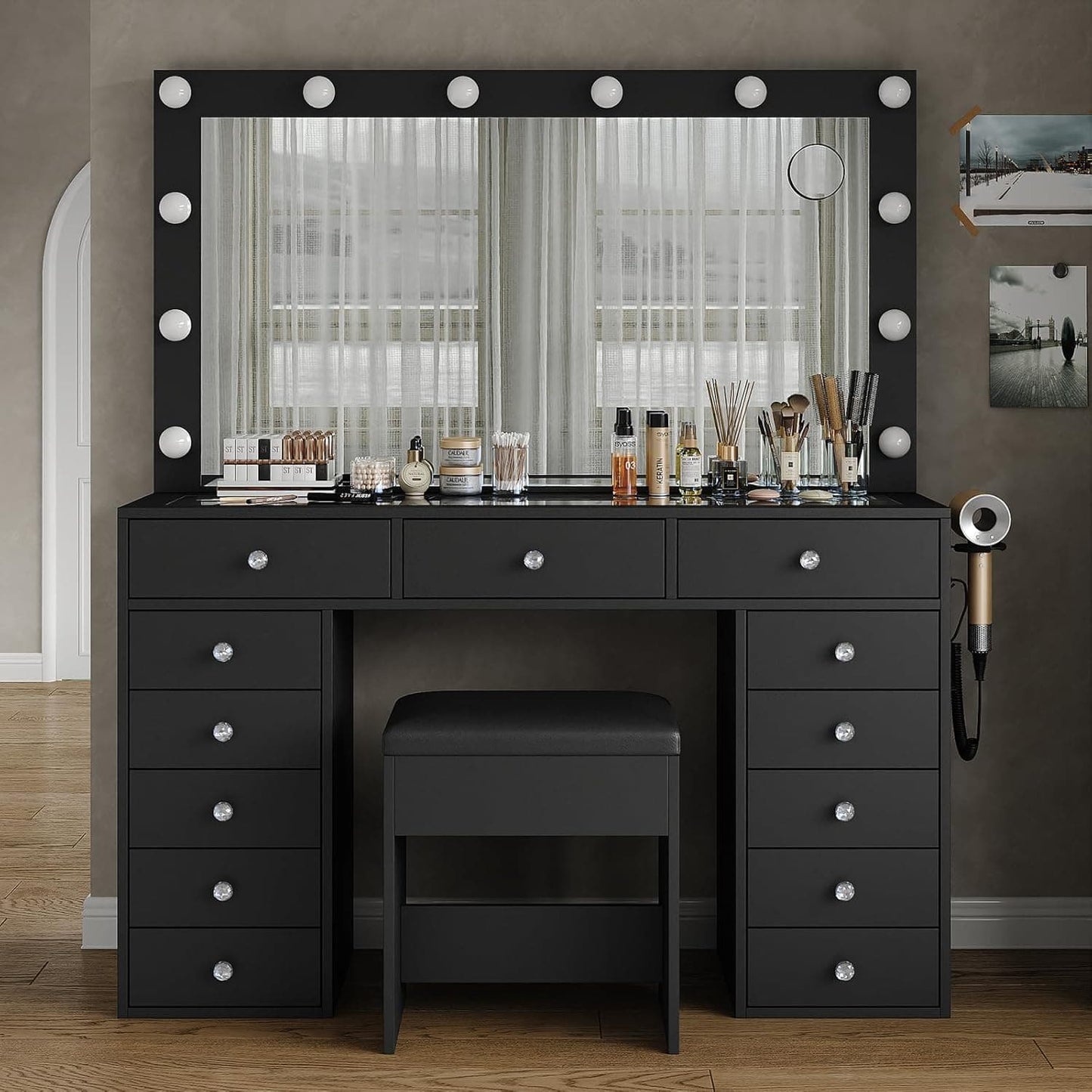 Yanosaku VD018 Bedroom Makeup Vanity desk with LED Mirror, 13 Drawers-7