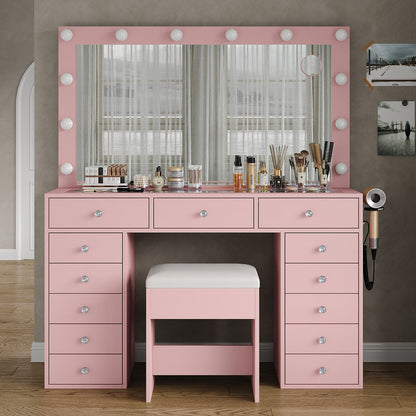 Yanosaku VD018 Bedroom Makeup Vanity desk with LED Mirror, 13 Drawers-6