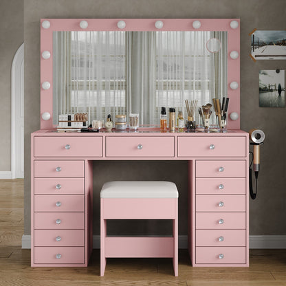 Yanosaku VD019 Bedroom Makeup Vanity desk with LED Mirror, 15 Drawers-6