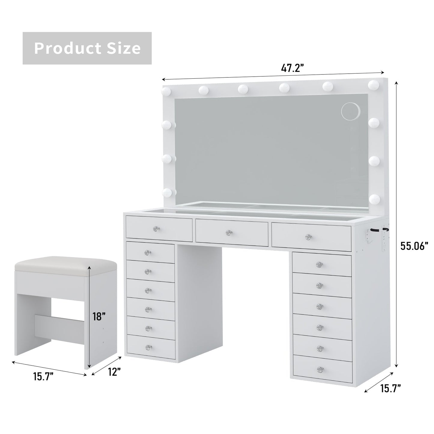 Yanosaku VD019 Bedroom Makeup Vanity desk with LED Mirror, 15 Drawers-1