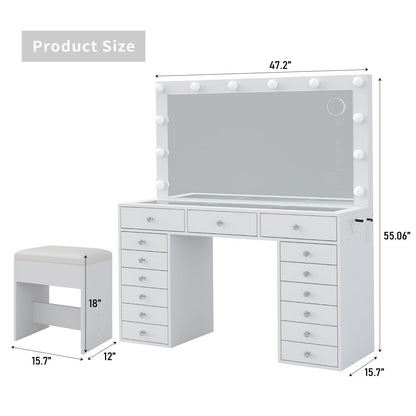 Yanosaku VD019 Bedroom Makeup Vanity desk with LED Mirror, 15 Drawers-1