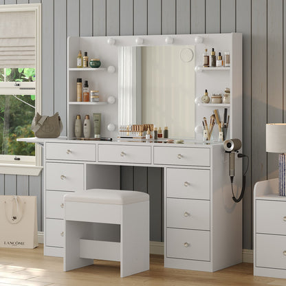 Yanosaku VD020 Vanity Desk with Power Outlet, Mirror, 10 LED Lights-3