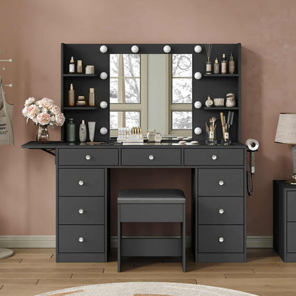 Yanosaku VD020 Vanity Desk with Power Outlet, Mirror, 10 LED Lights-5