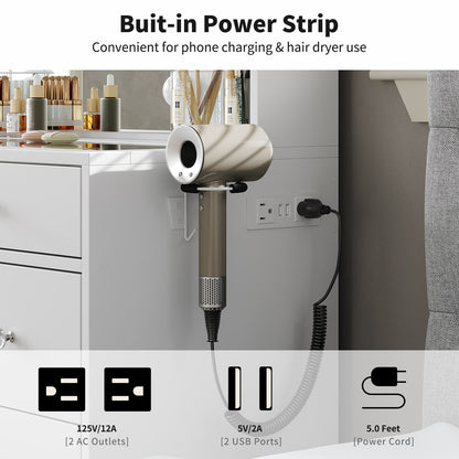 Yanosaku VD020 Vanity Desk with Power Outlet, Mirror, 10 LED Lights-4