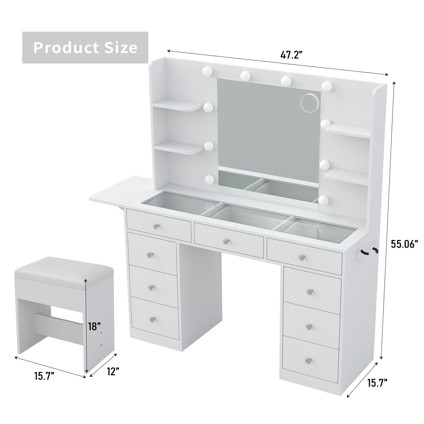 Yanosaku VD020 Vanity Desk with Power Outlet, Mirror, 10 LED Lights-1