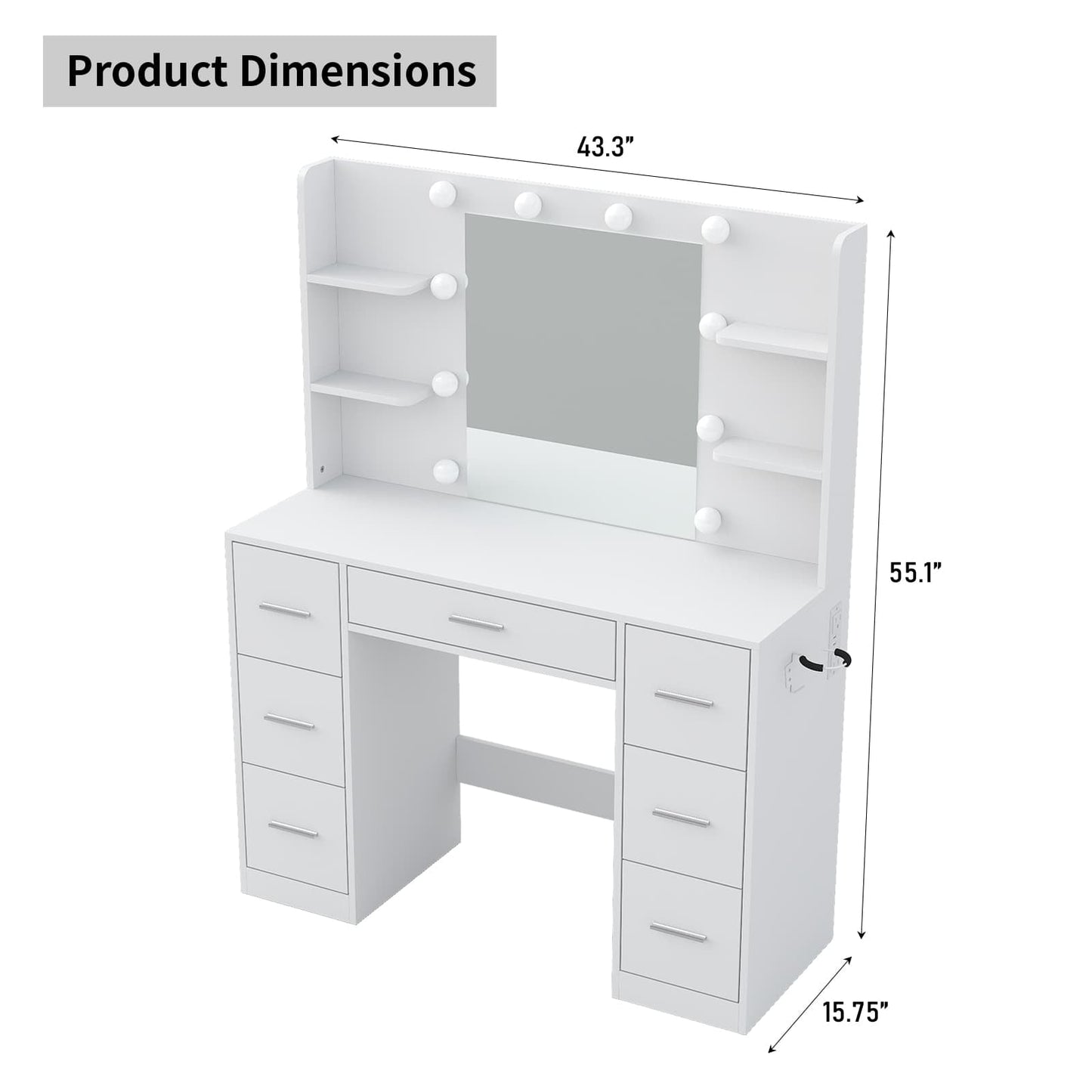 Yanosaku VD024 Vanity Desk with Mirror, LED Lights & Charging Station, 7 Drawers Storage-1