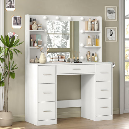 Yanosaku VD024 Vanity Desk with Mirror, LED Lights & Charging Station, 7 Drawers Storage-3