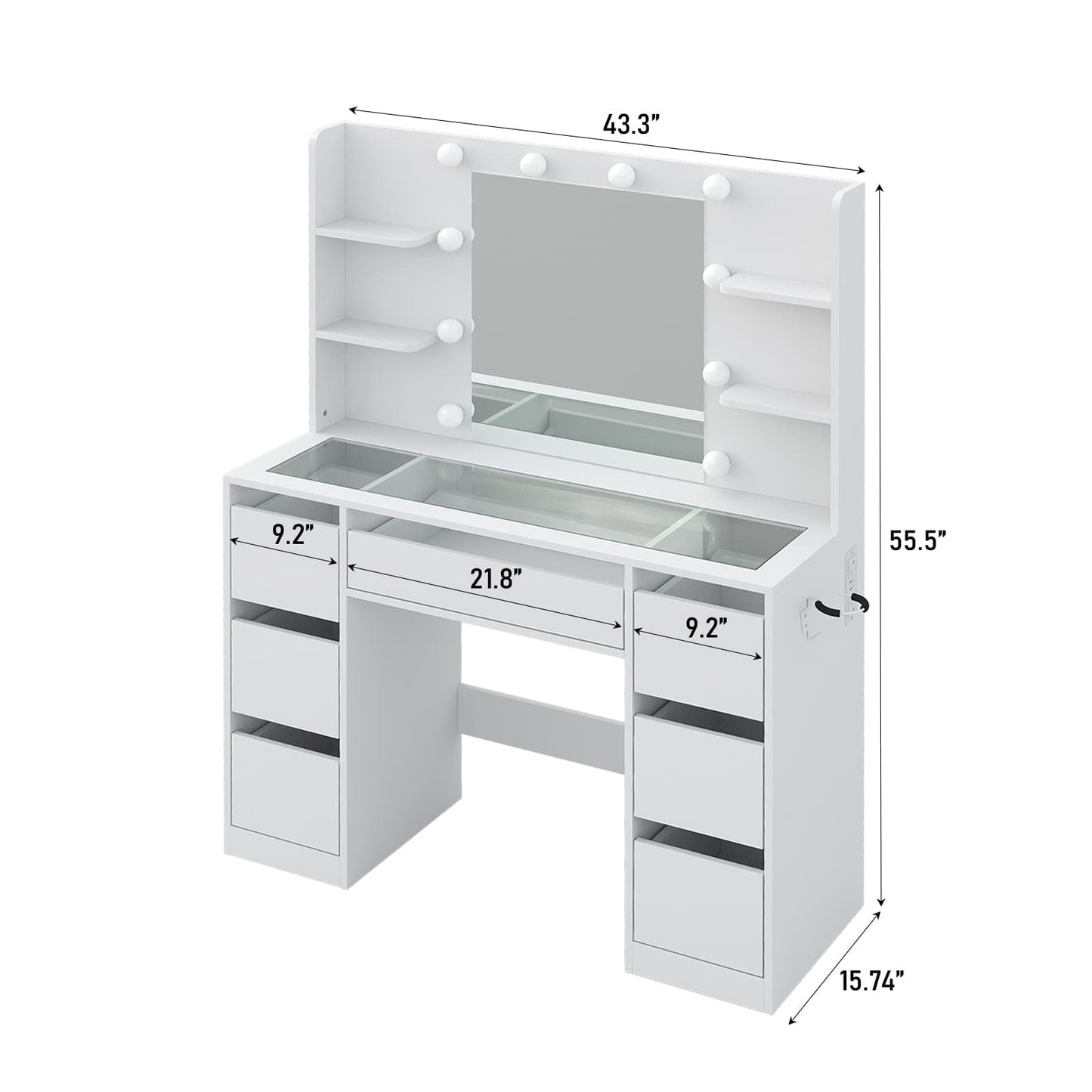 Yanosaku VD027 Vanity Desk with Mirror, 10 LED Lights, 7 Drawers & Charging Station-1