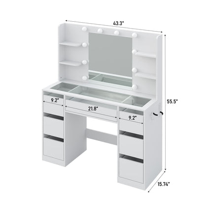Yanosaku VD027 Vanity Desk with Mirror, 10 LED Lights, 7 Drawers & Charging Station-1