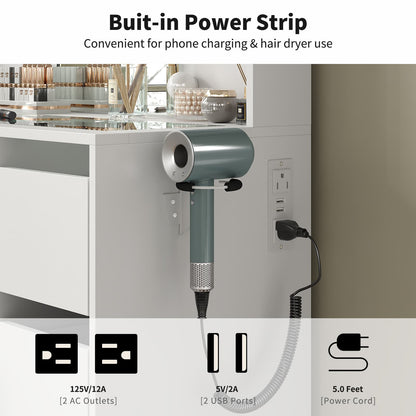 Yanosaku VD027 Vanity Desk with Mirror, 10 LED Lights, 7 Drawers & Charging Station-4