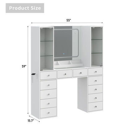 Yanosaku VD035 Bedroom Makeup Vanity desk with mirror, 12 Drawers-1