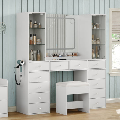 Yanosaku VD035 Bedroom Makeup Vanity desk with mirror, 12 Drawers-2
