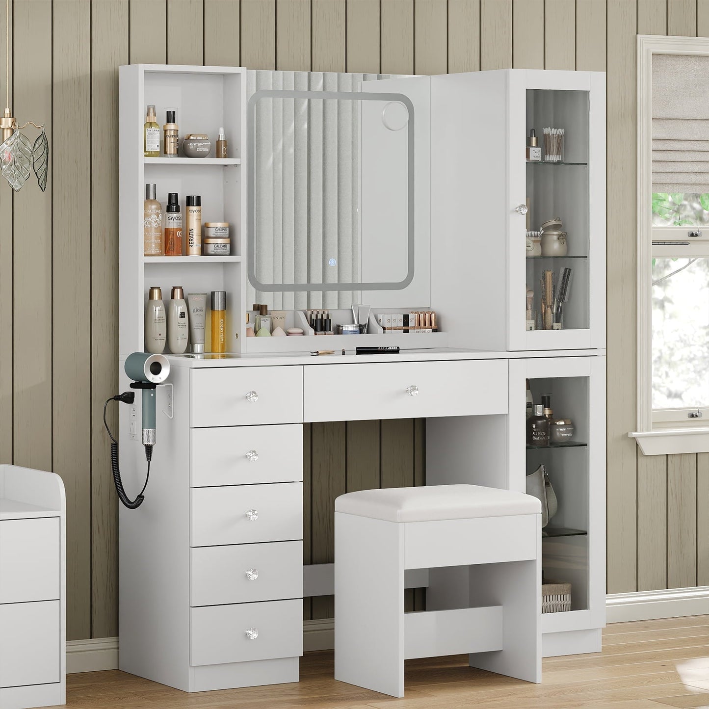 Yanosaku VD036 Bedroom Makeup Vanity desk with mirror, 6 Drawers-1