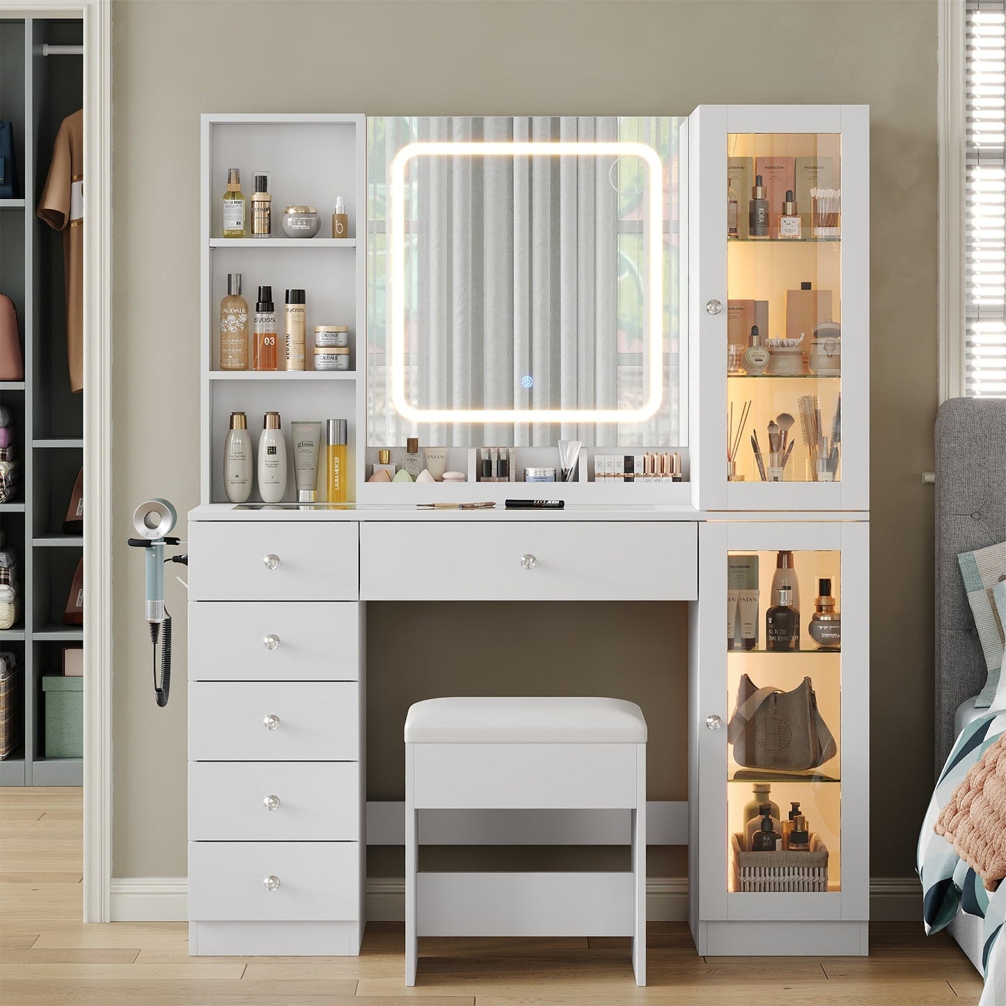 Yanosaku VD036 Bedroom Makeup Vanity desk with mirror, 6 Drawers-2