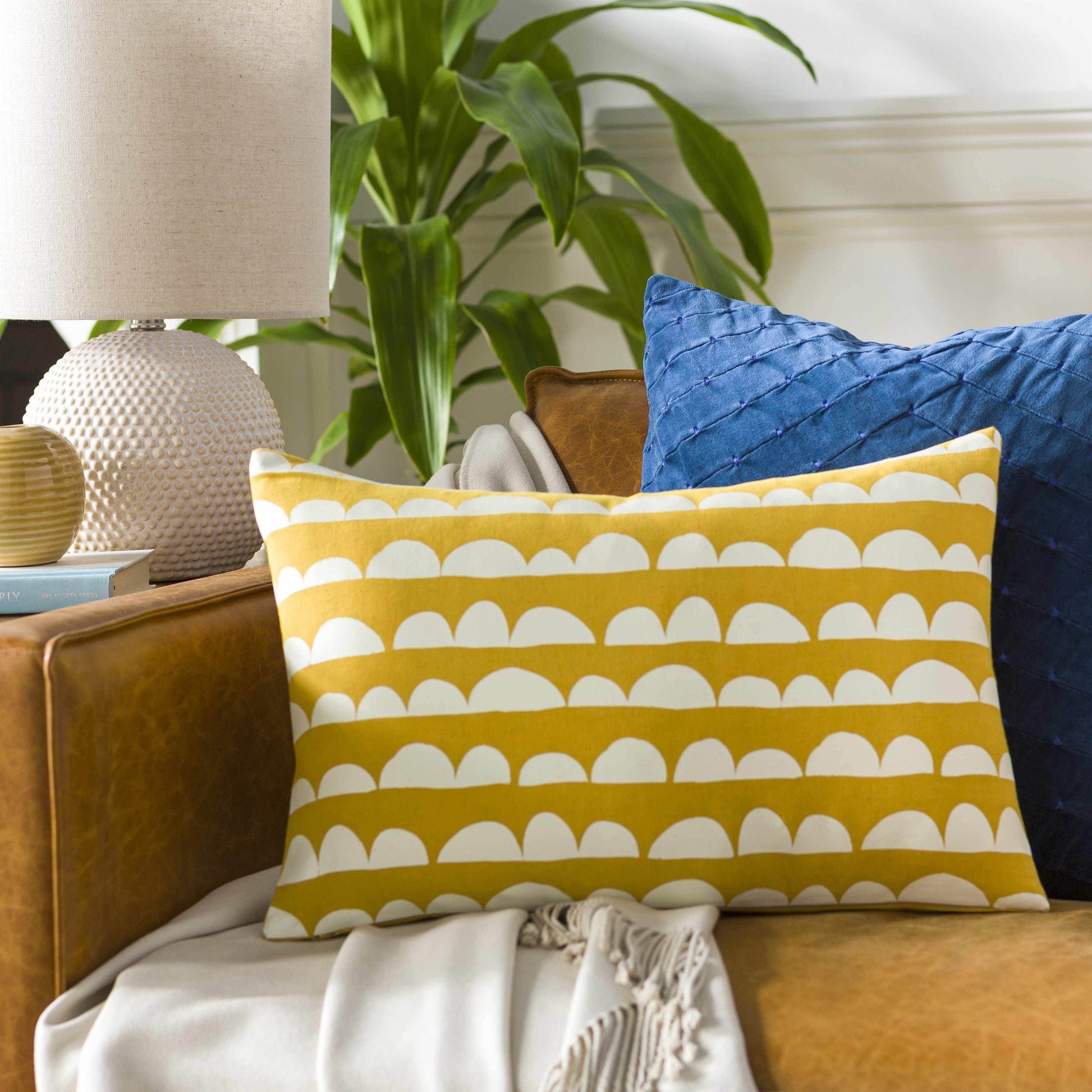 Zuni Yellow Scallop Pattern Throw Pillow - Clearance - Loft&Timber